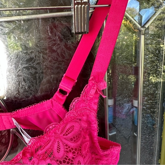 Wacoal 38D hot Pink 851166 Bra floral lace sheer adjustable bows all dressed up - Picture 3 of 6